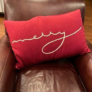 Pottery Barn Merry Embroidered Pillow feather down insert -slight imperfections